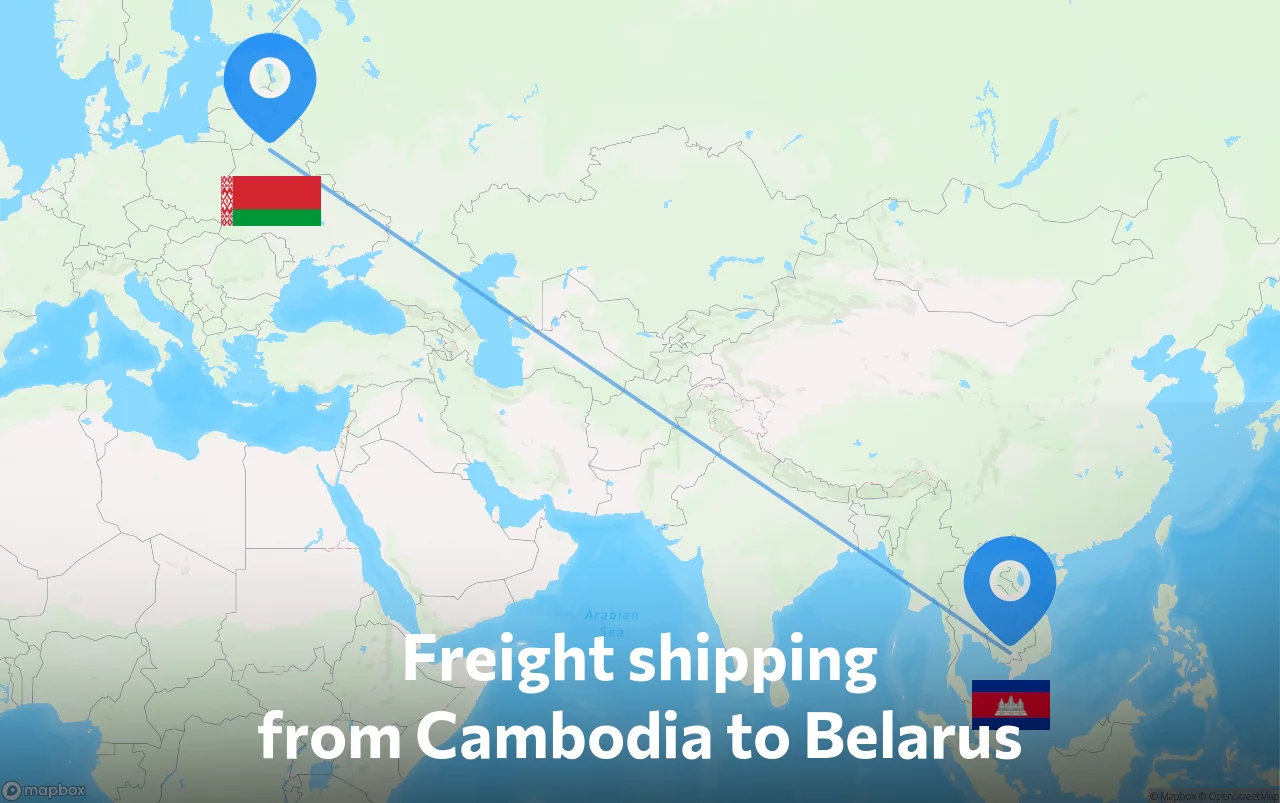 Shipping route from Cambodia to Belarus