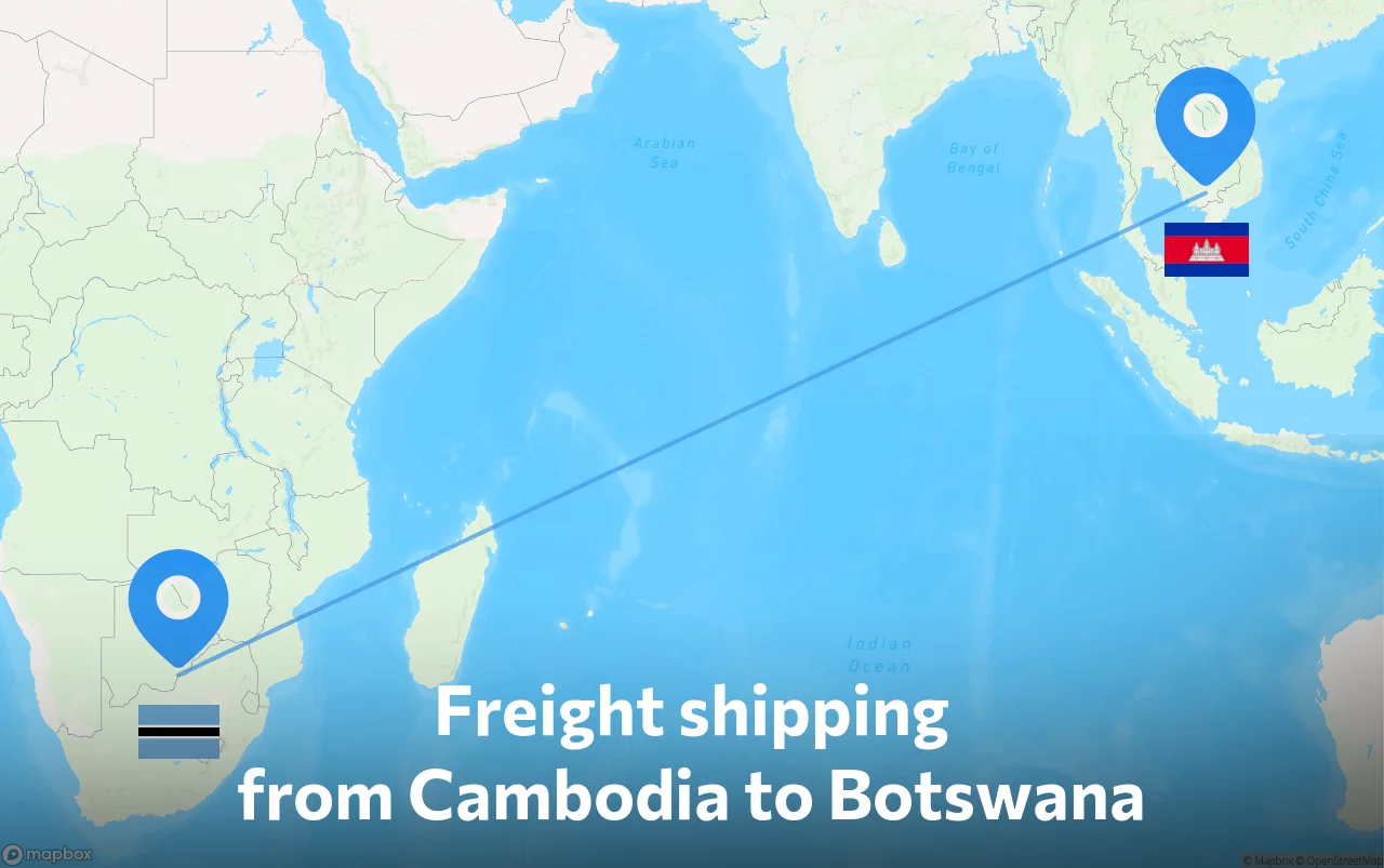 Shipping route from Cambodia to Botswana