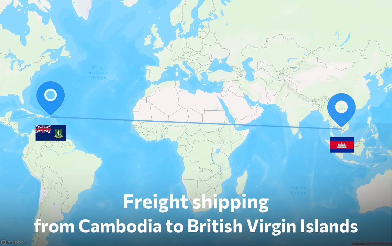 Shipping route from Cambodia to British Virgin Islands