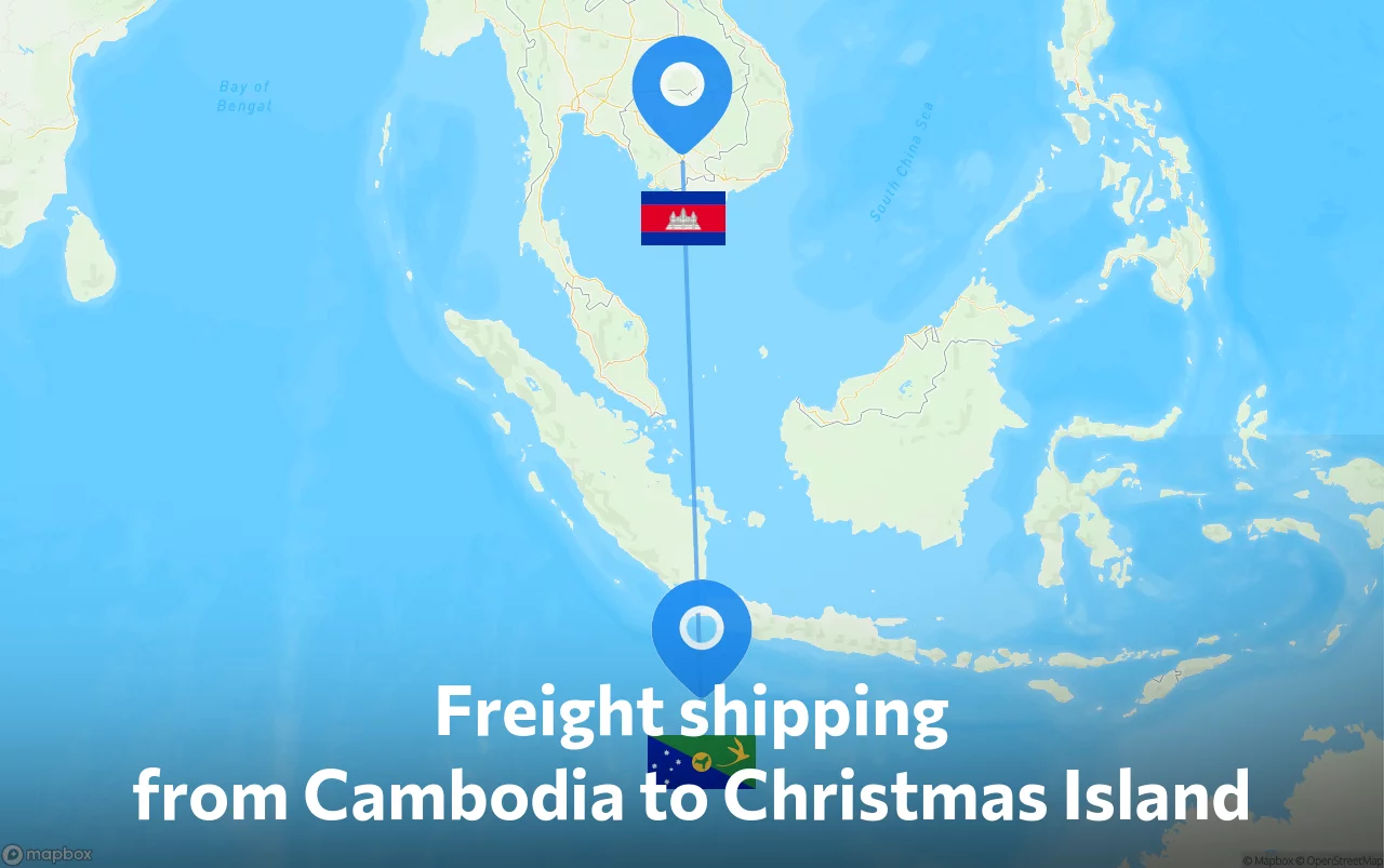 Shipping route from Cambodia to Christmas Island
