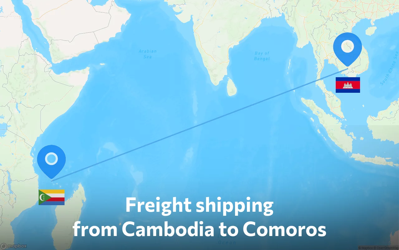 Shipping route from Cambodia to Comoros