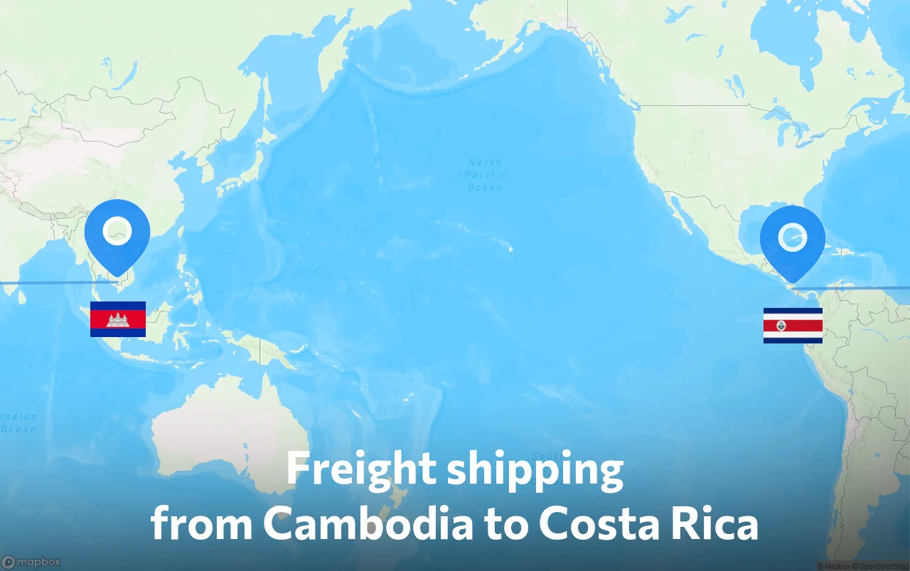 Shipping route from Cambodia to Costa Rica
