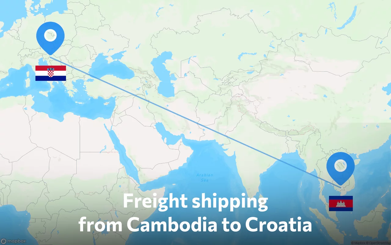 Shipping route from Cambodia to Croatia