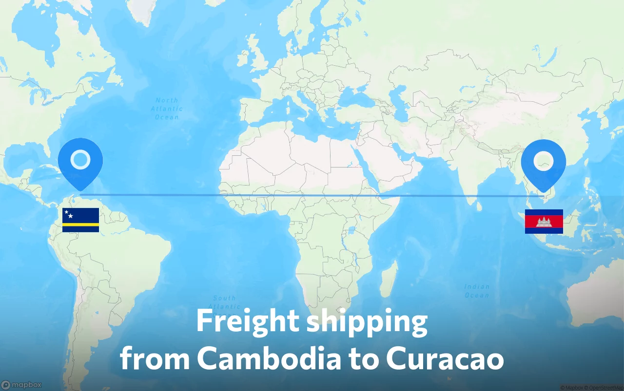 Shipping route from Cambodia to Curacao