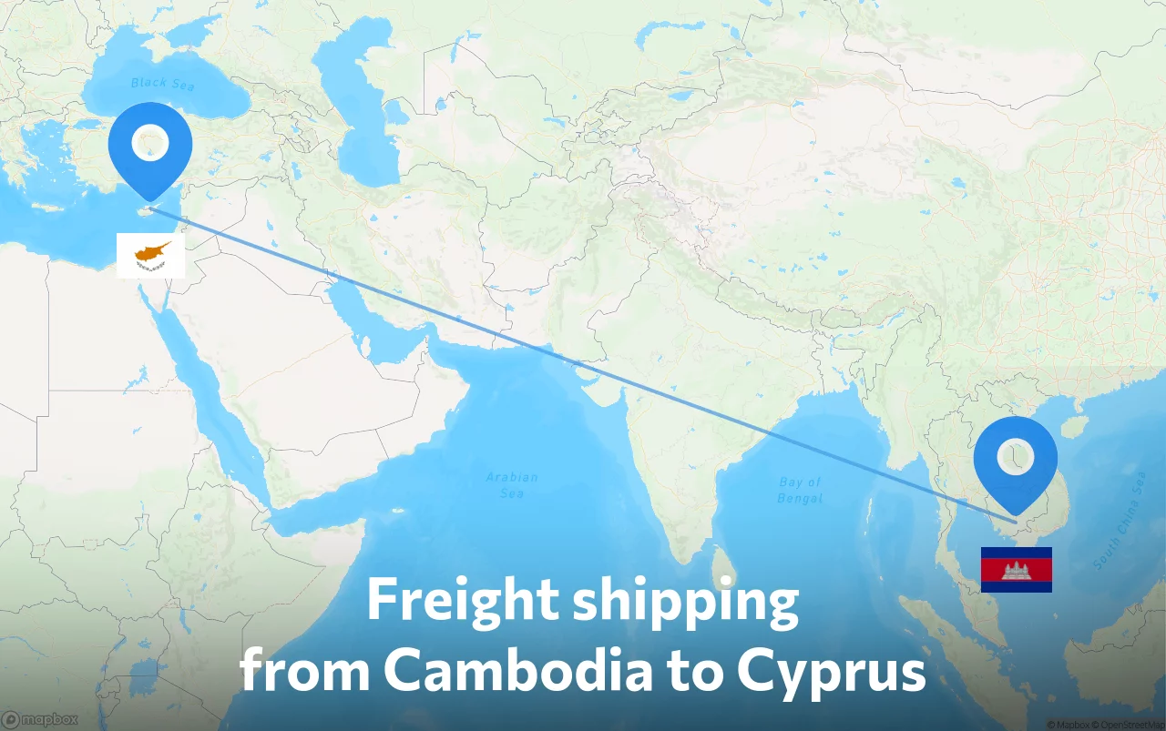 Shipping route from Cambodia to Cyprus