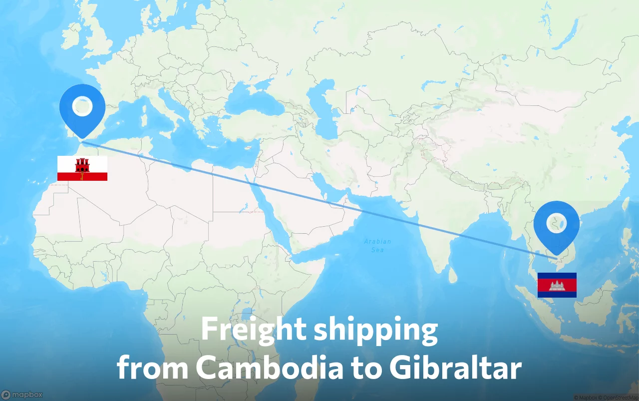 Shipping route from Cambodia to Gibraltar