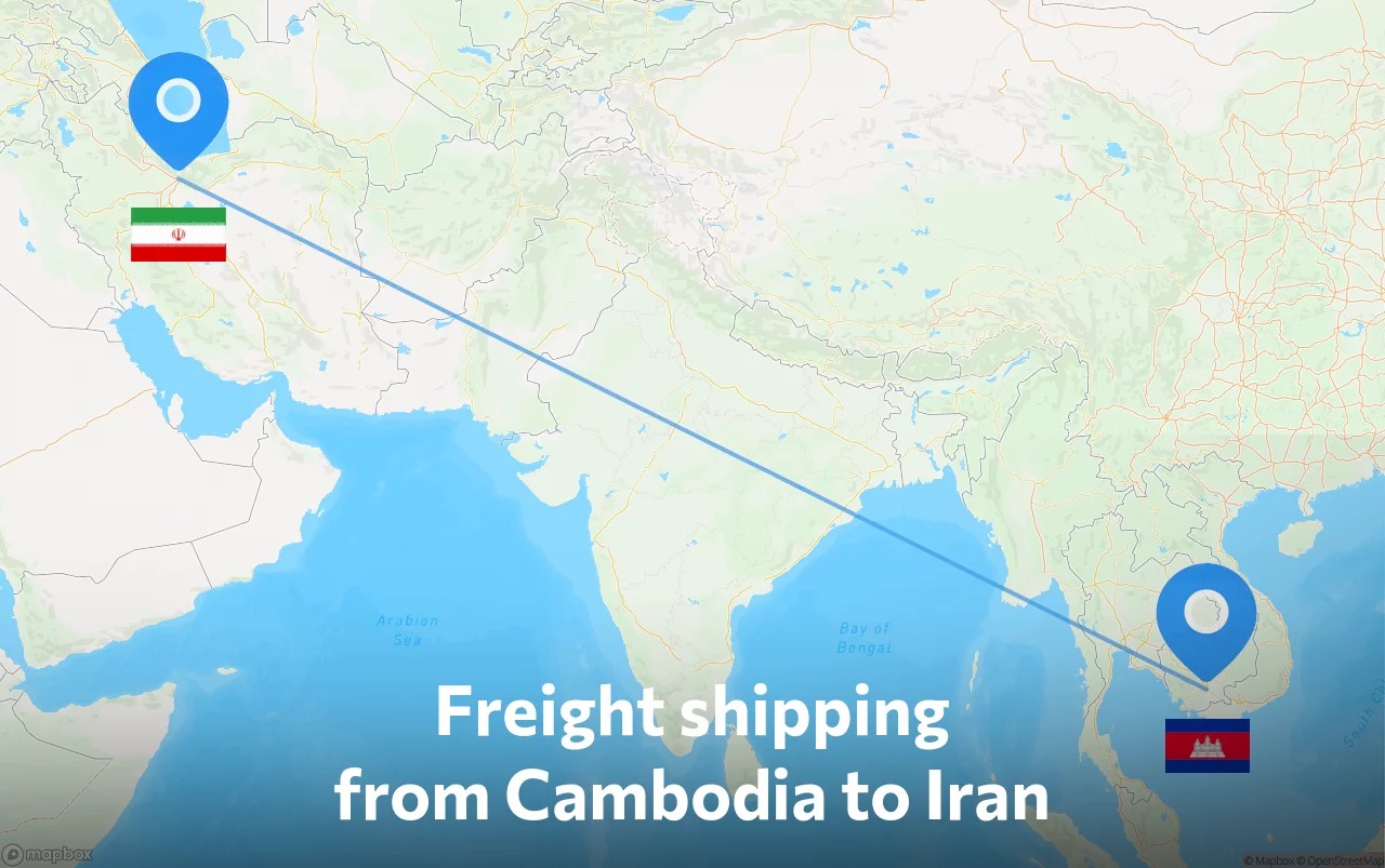 Shipping route from Cambodia to Iran