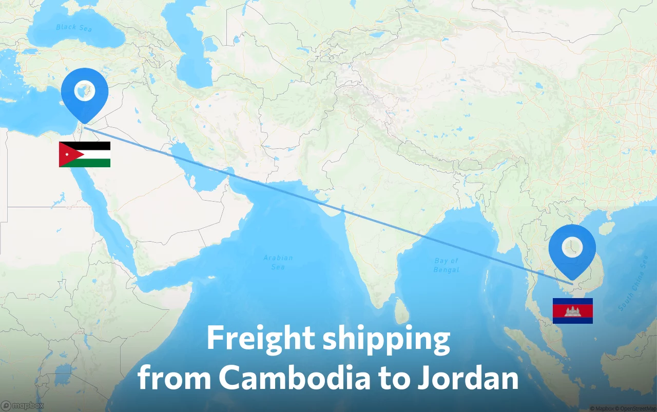 Shipping route from Cambodia to Jordan
