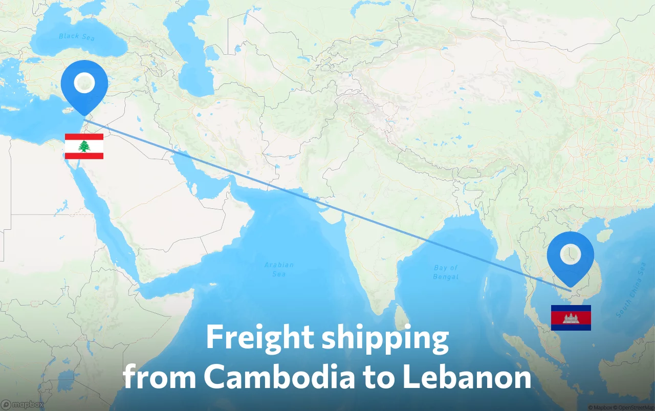 Shipping route from Cambodia to Lebanon