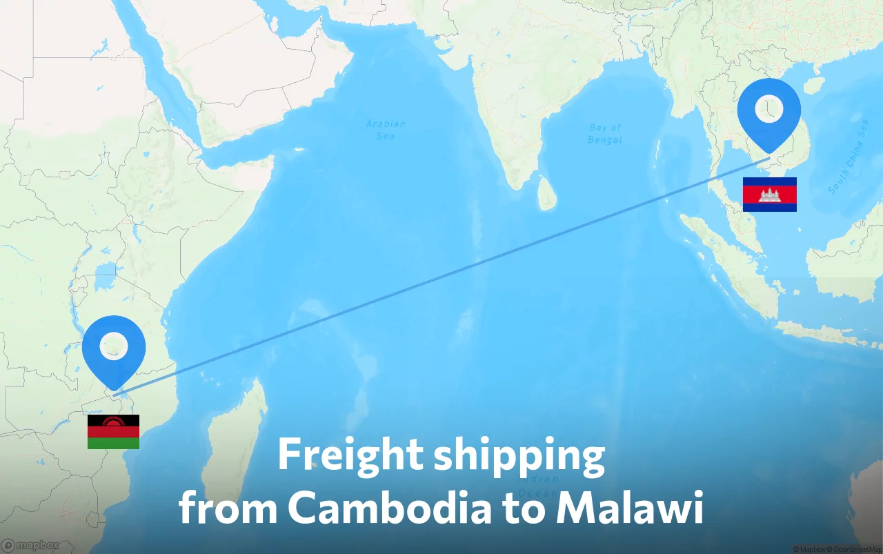 Shipping route from Cambodia to Malawi
