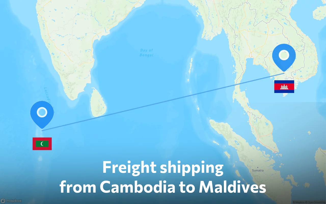 Shipping route from Cambodia to Maldives