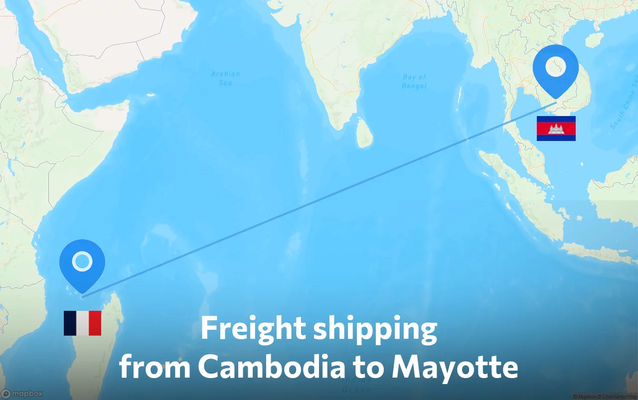 Shipping route from Cambodia to Mayotte