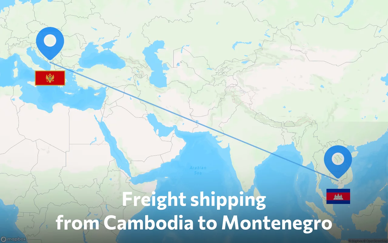 Shipping route from Cambodia to Montenegro
