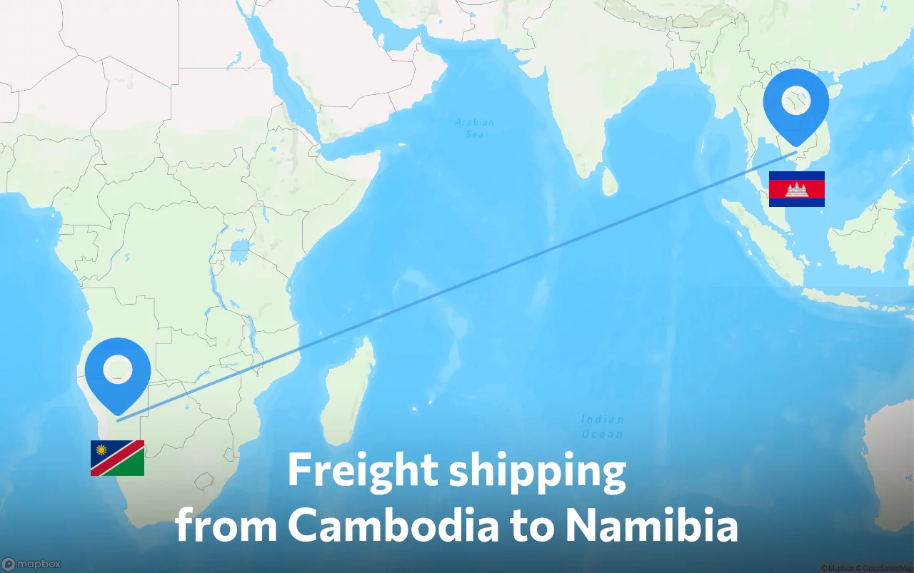 Shipping route from Cambodia to Namibia