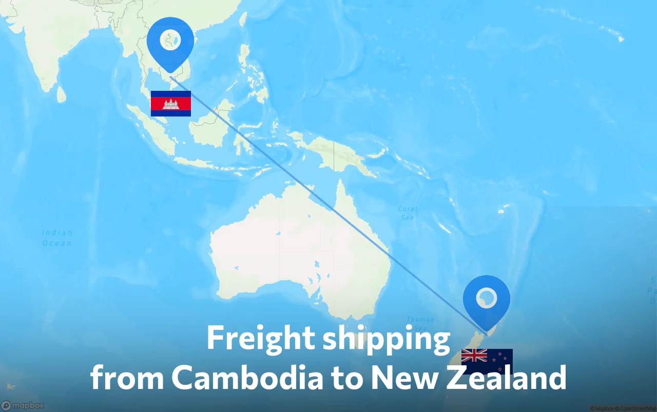 Shipping route from Cambodia to New Zealand