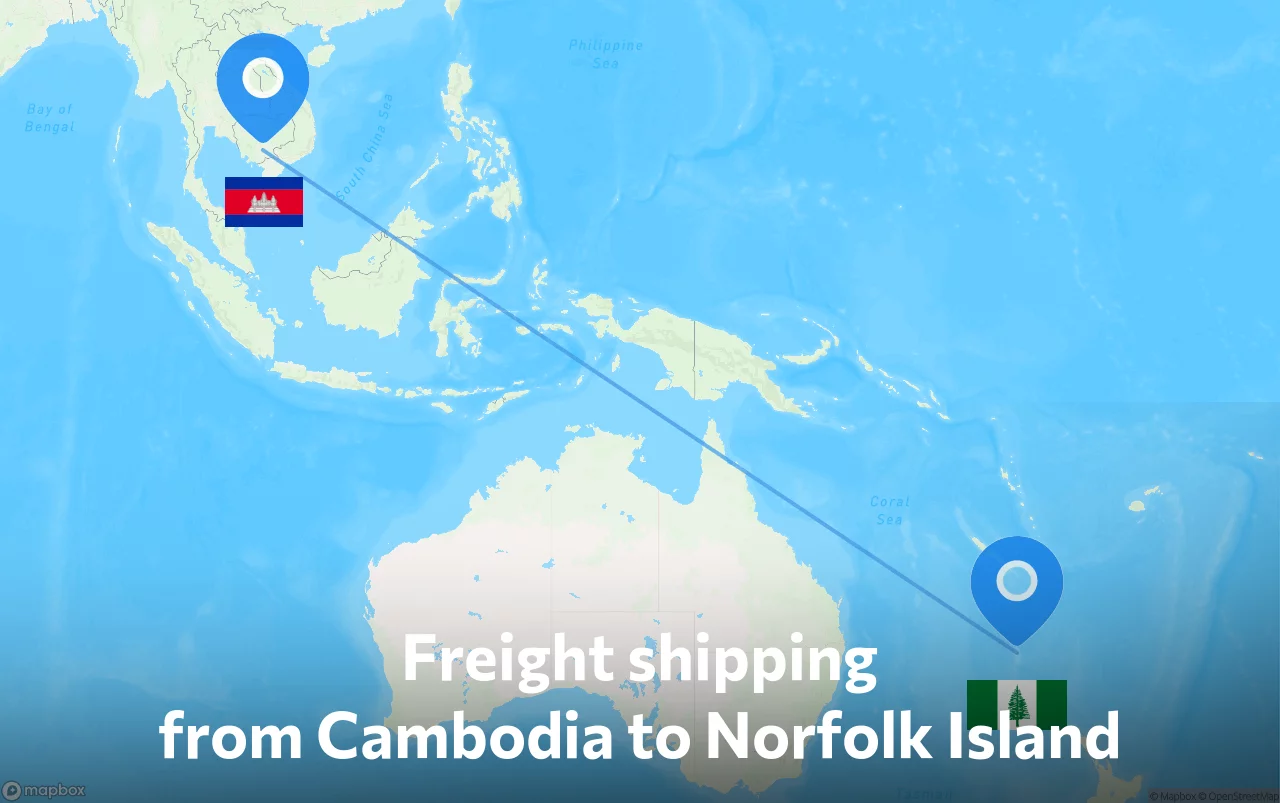 Shipping route from Cambodia to Norfolk Island