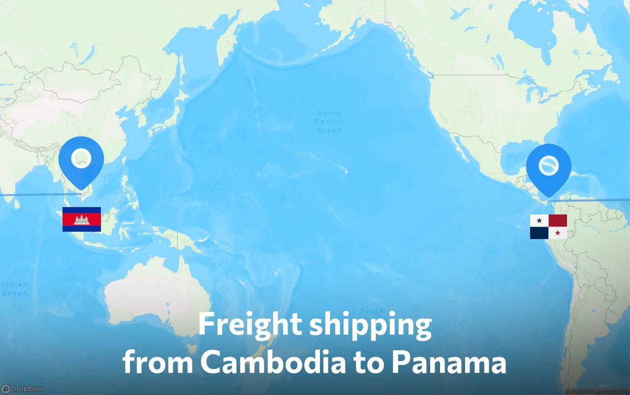 Shipping route from Cambodia to Panama