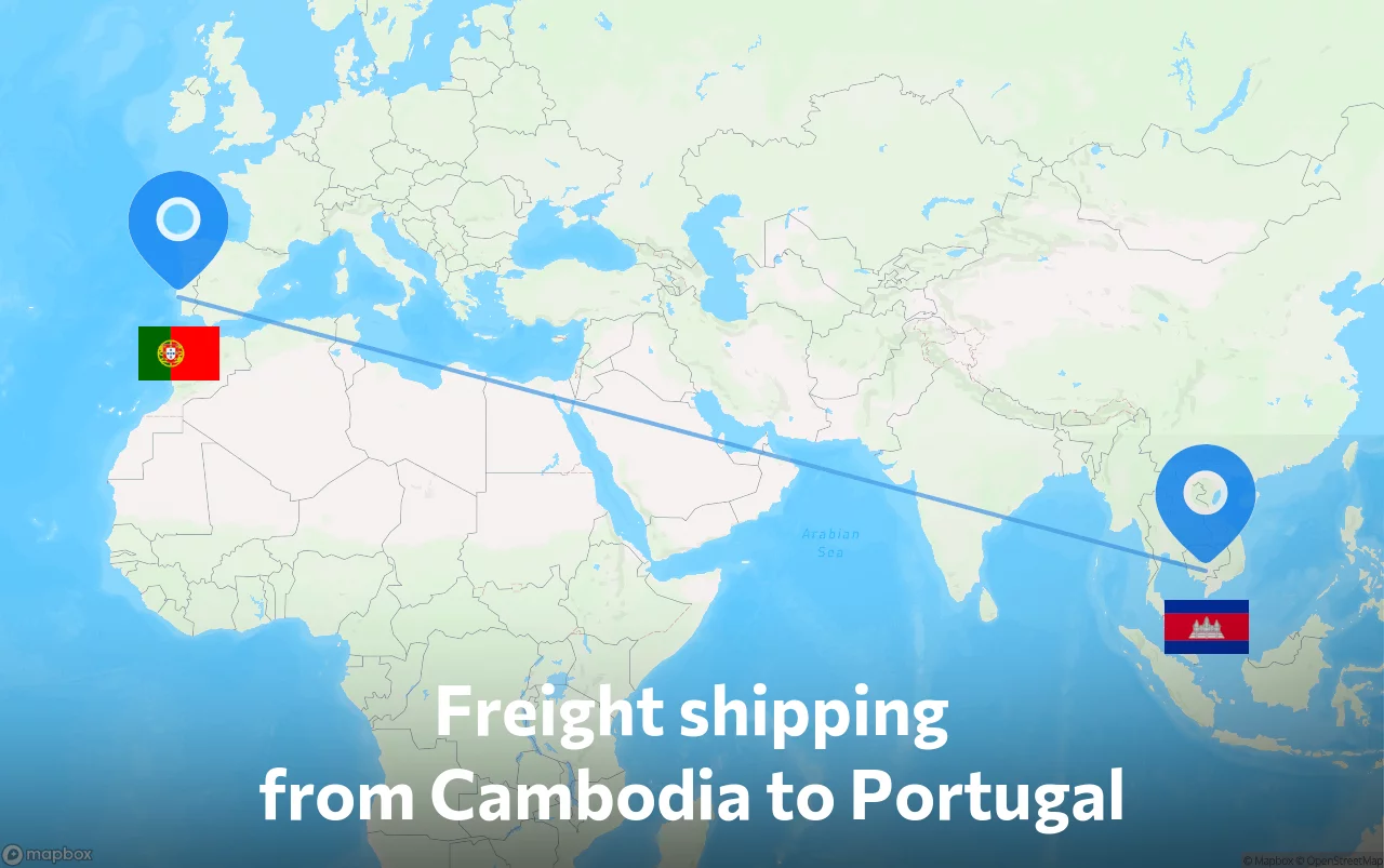 Shipping route from Cambodia to Portugal