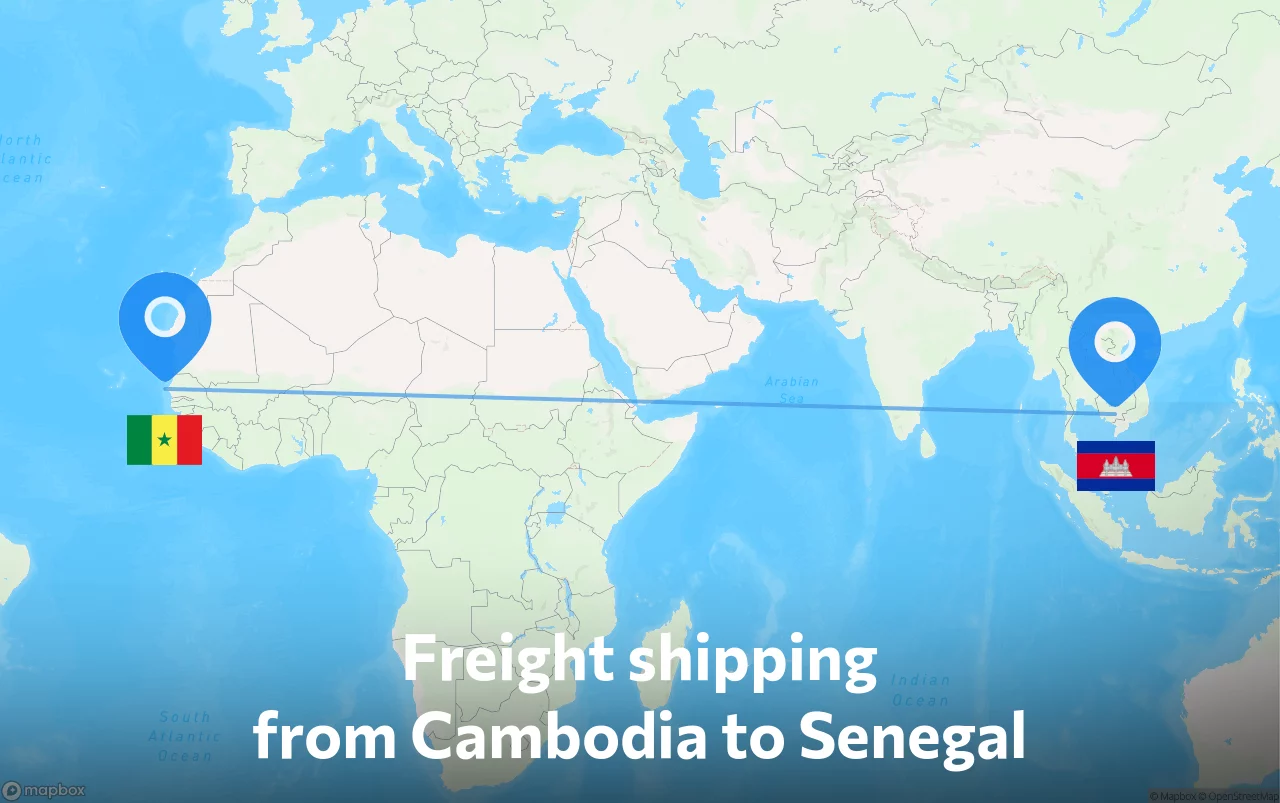 Shipping route from Cambodia to Senegal