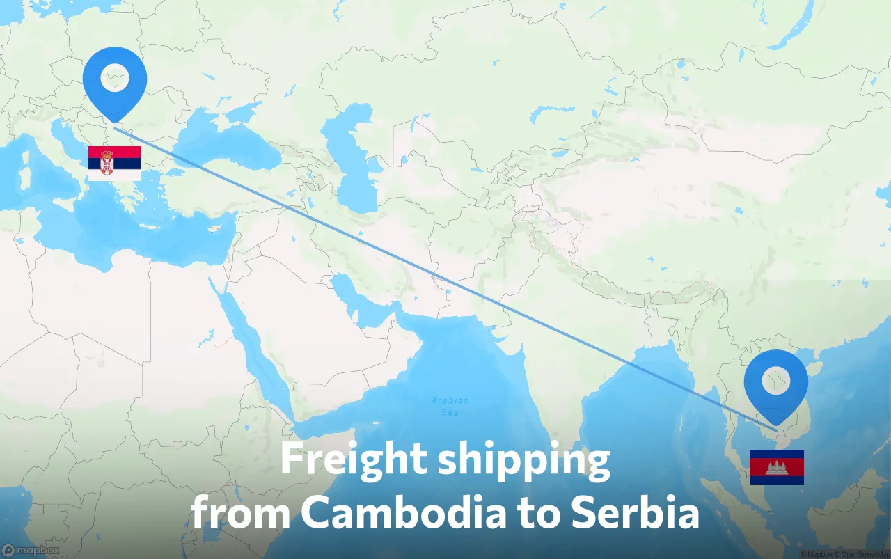 Shipping route from Cambodia to Serbia