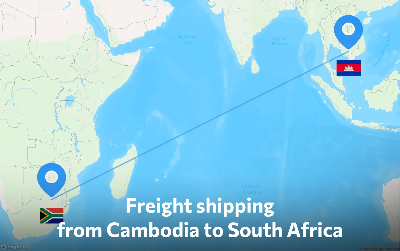 Shipping route from Cambodia to South Africa
