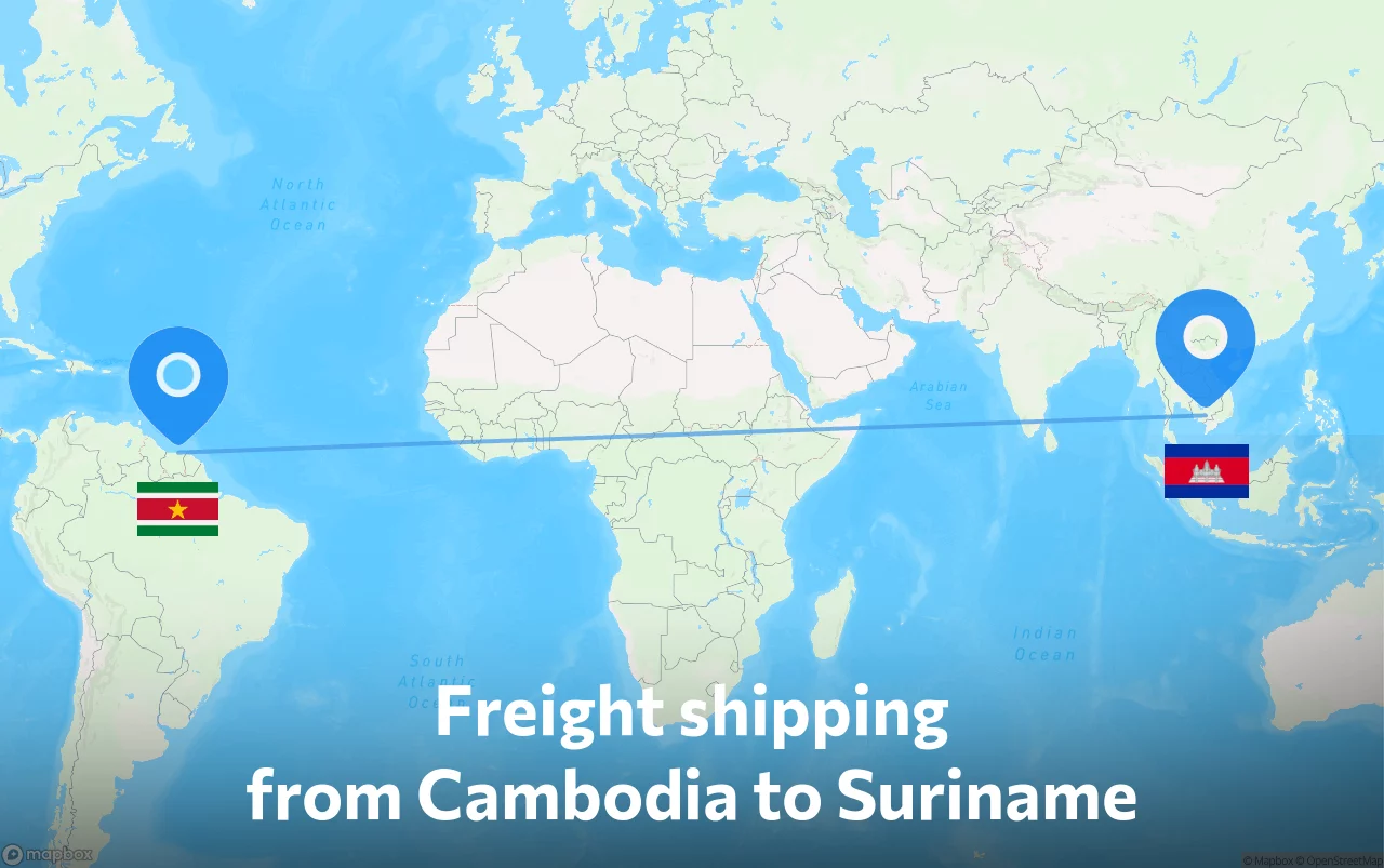 Shipping route from Cambodia to Suriname