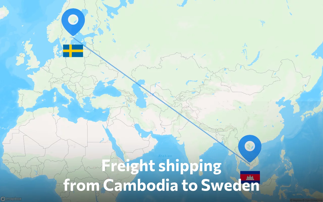 Shipping route from Cambodia to Sweden
