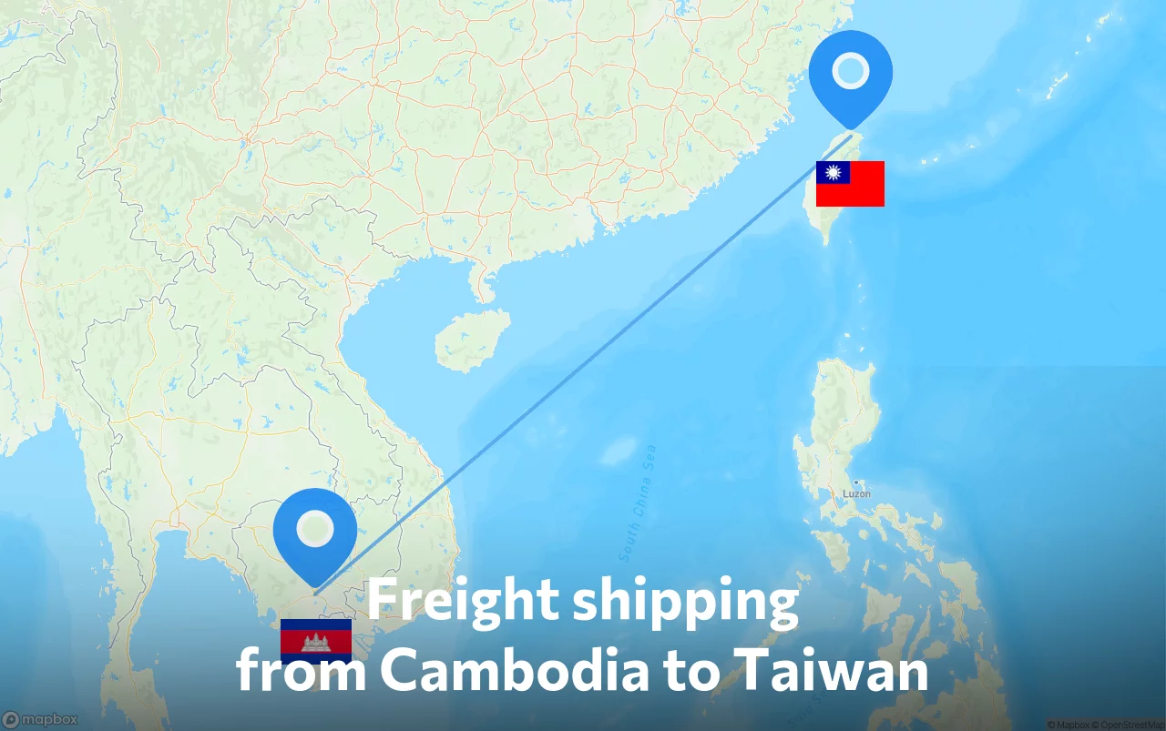 Shipping route from Cambodia to Taiwan