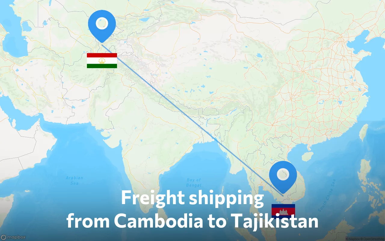Shipping route from Cambodia to Tajikistan