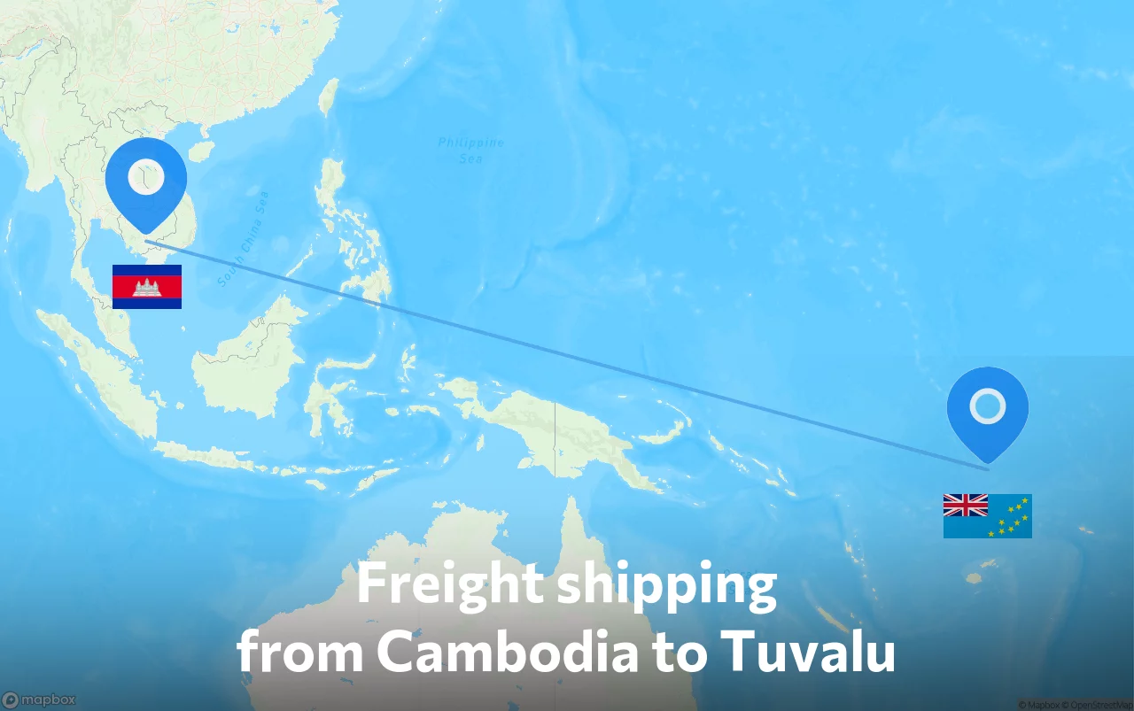 Shipping route from Cambodia to Tuvalu
