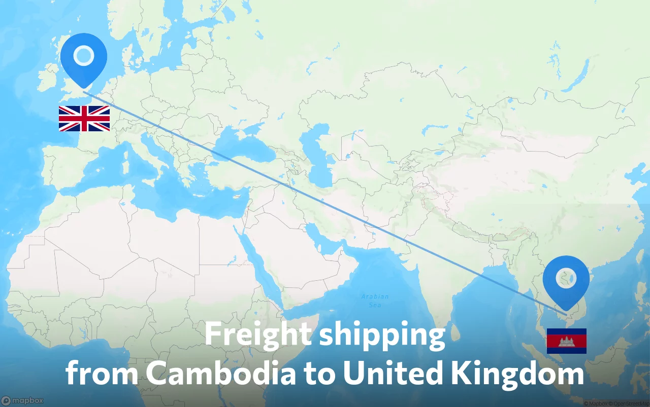 Shipping route from Cambodia to United Kingdom