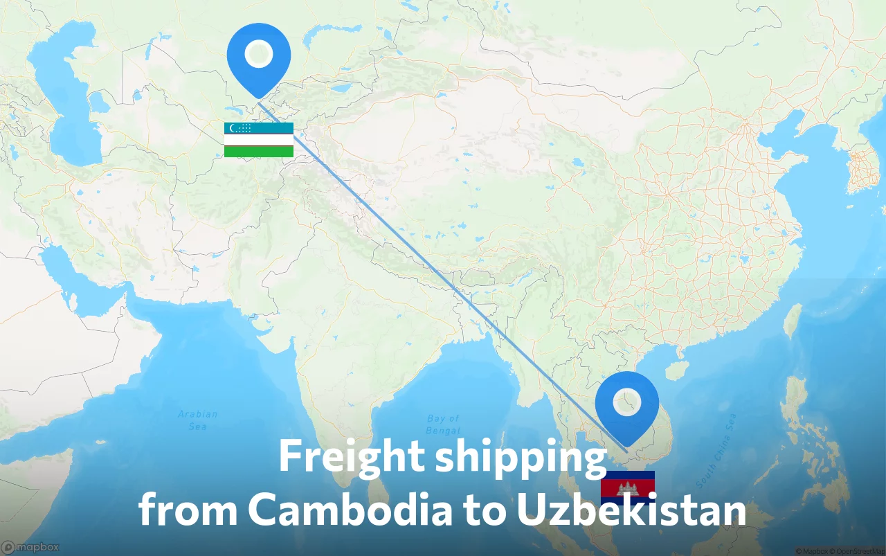 Shipping route from Cambodia to Uzbekistan