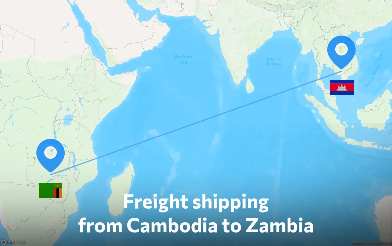 Shipping route from Cambodia to Zambia