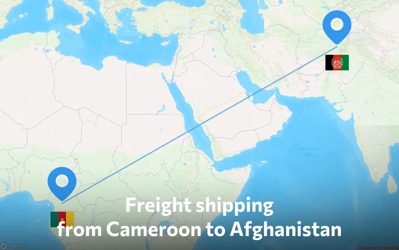 Shipping route from Cameroon to Afghanistan