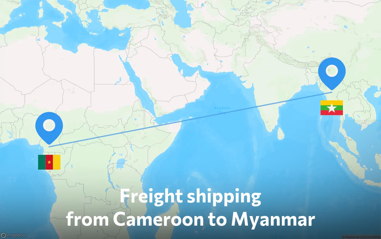 Shipping route from Cameroon to Myanmar