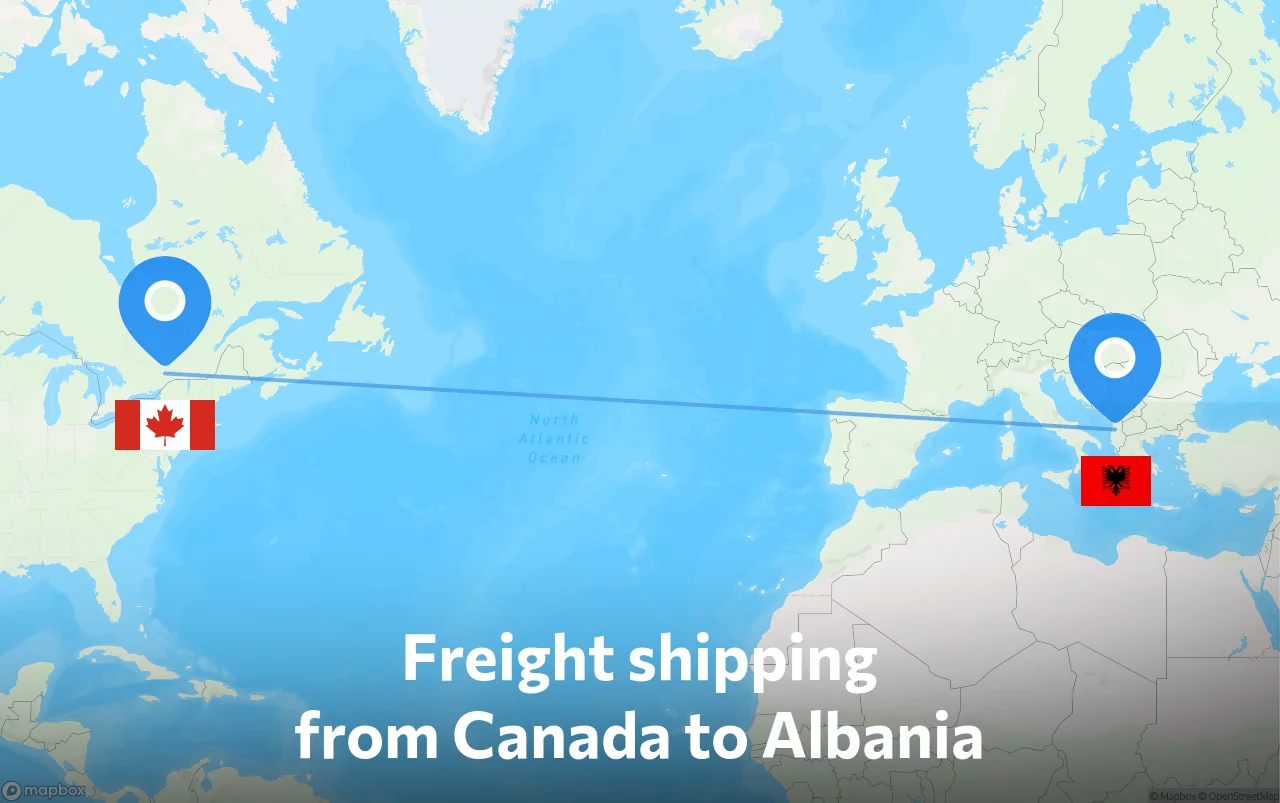 Shipping route from Canada to Albania