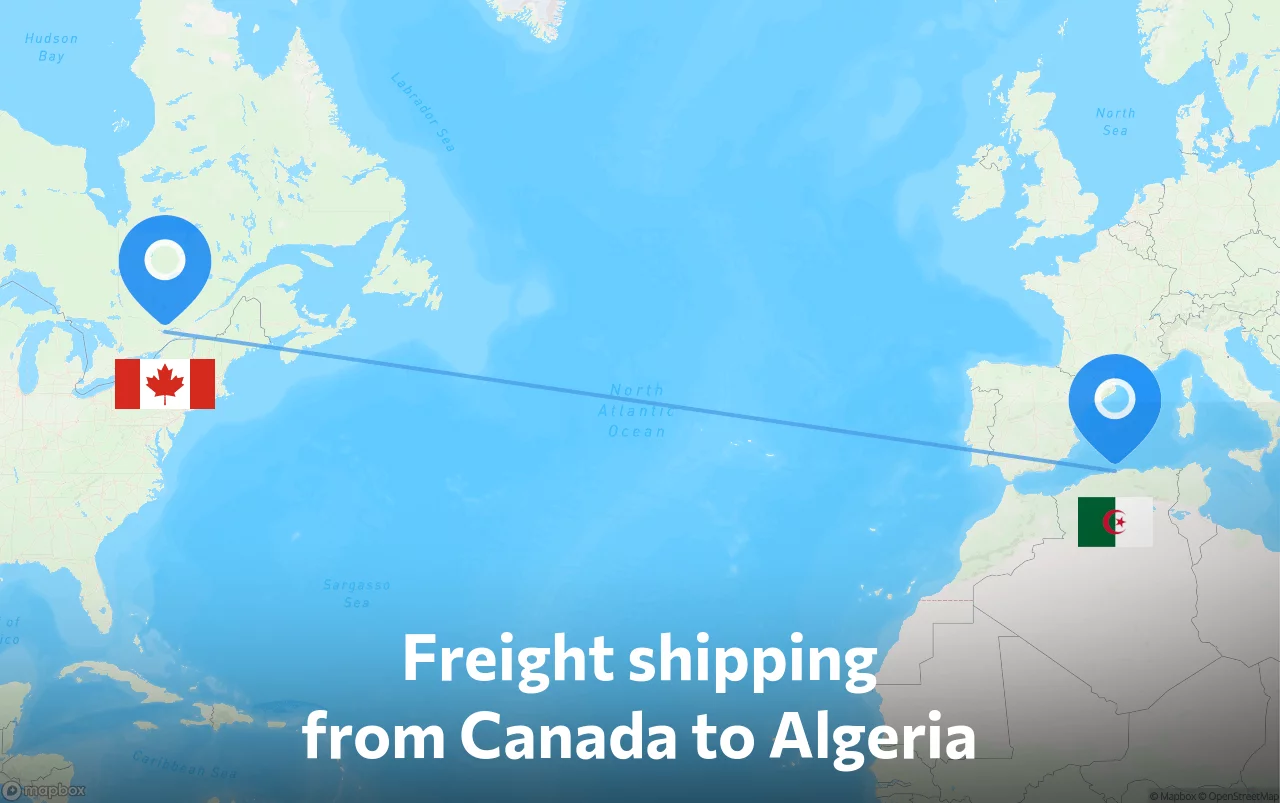 Shipping route from Canada to Algeria