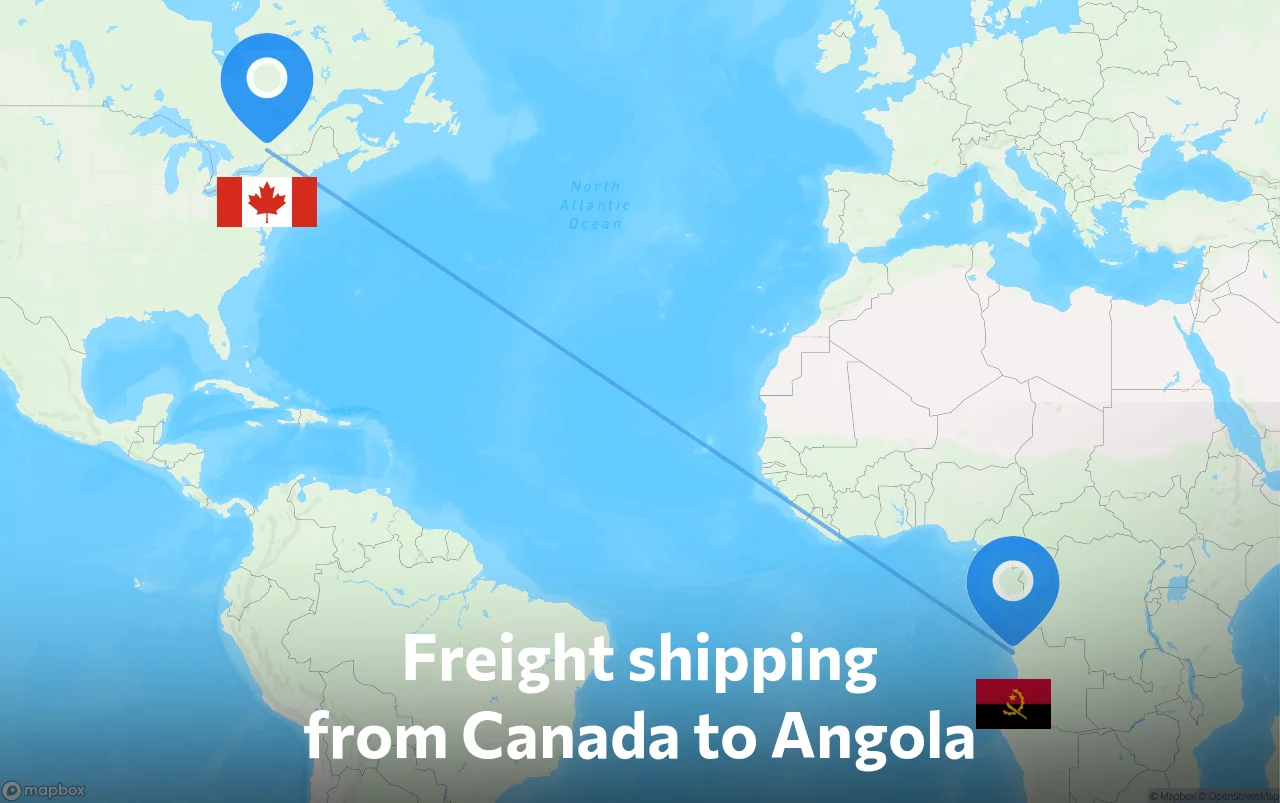 Shipping route from Canada to Angola