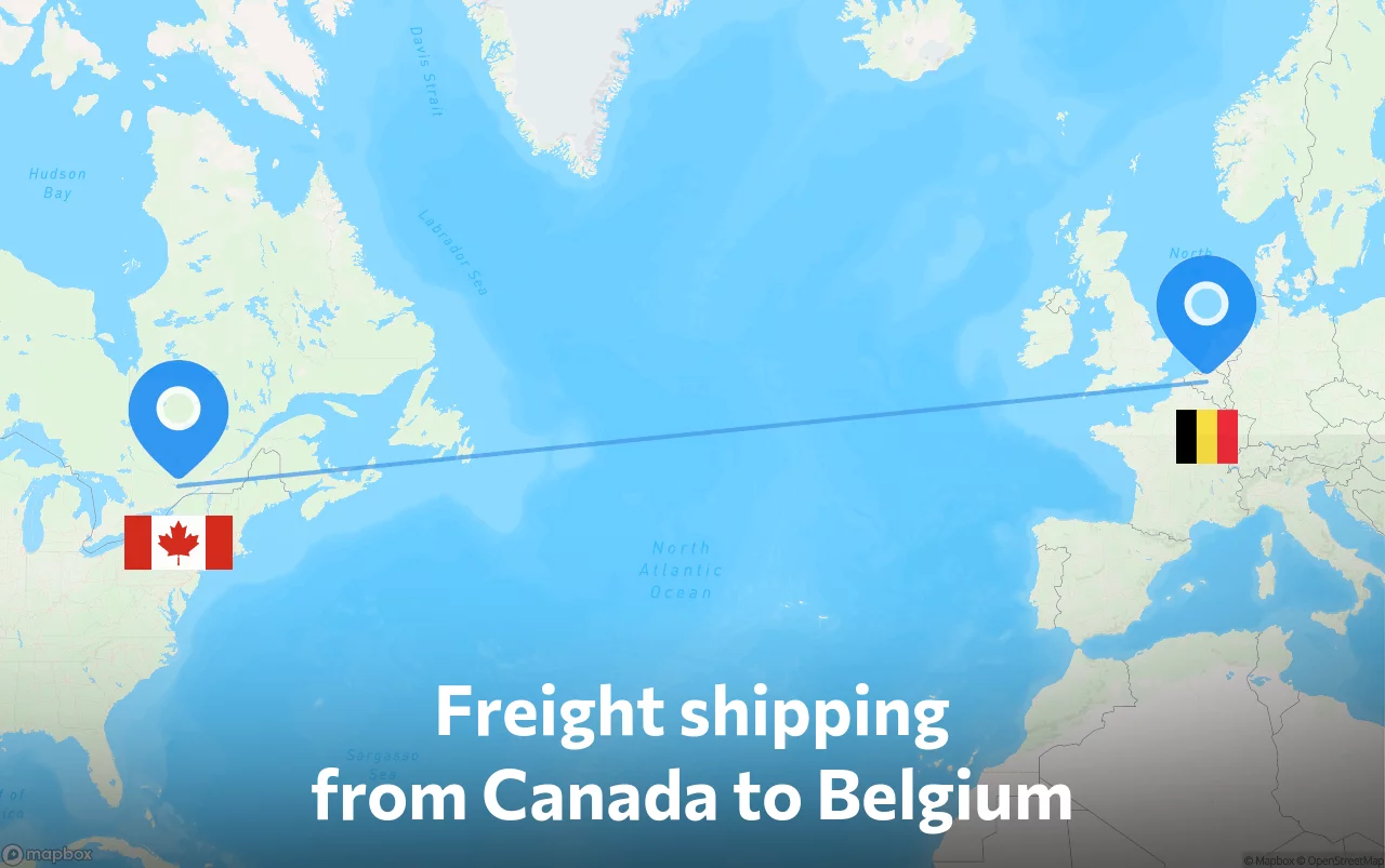 Shipping route from Canada to Belgium