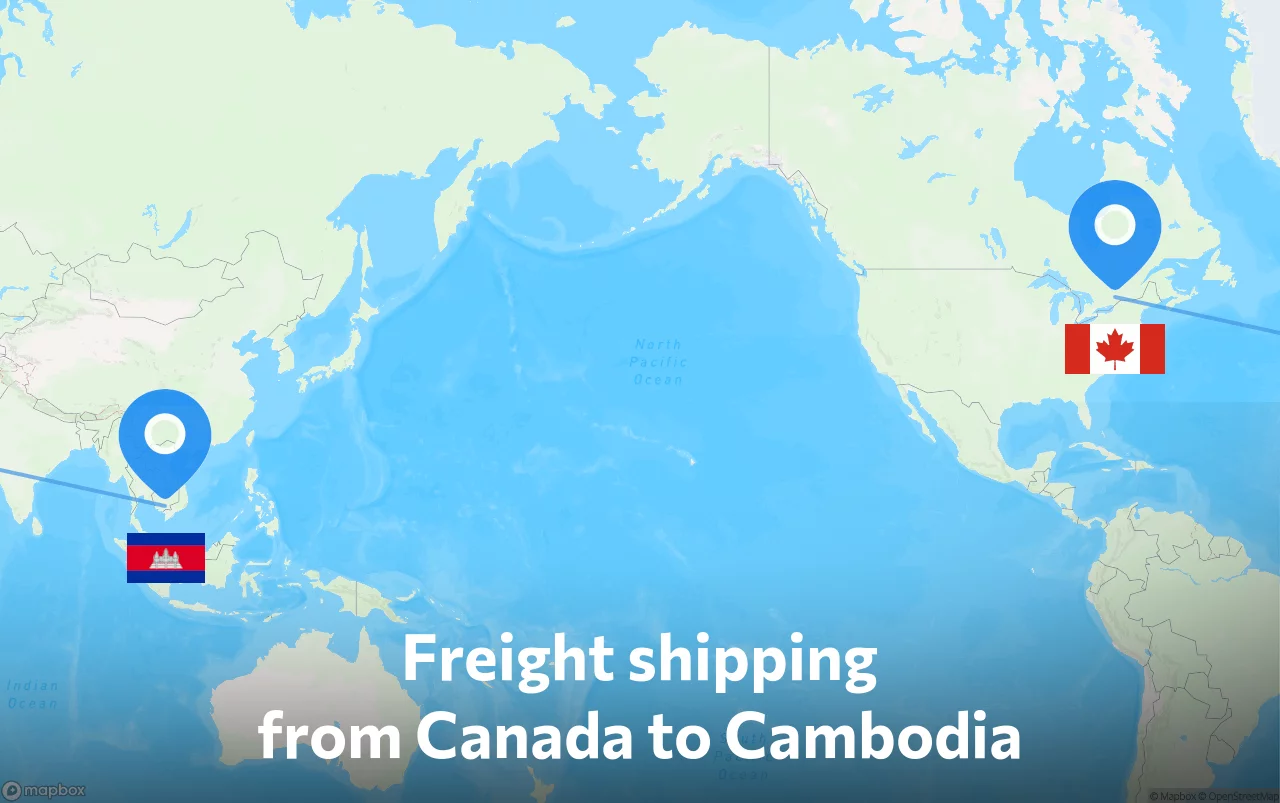 Shipping route from Canada to Cambodia