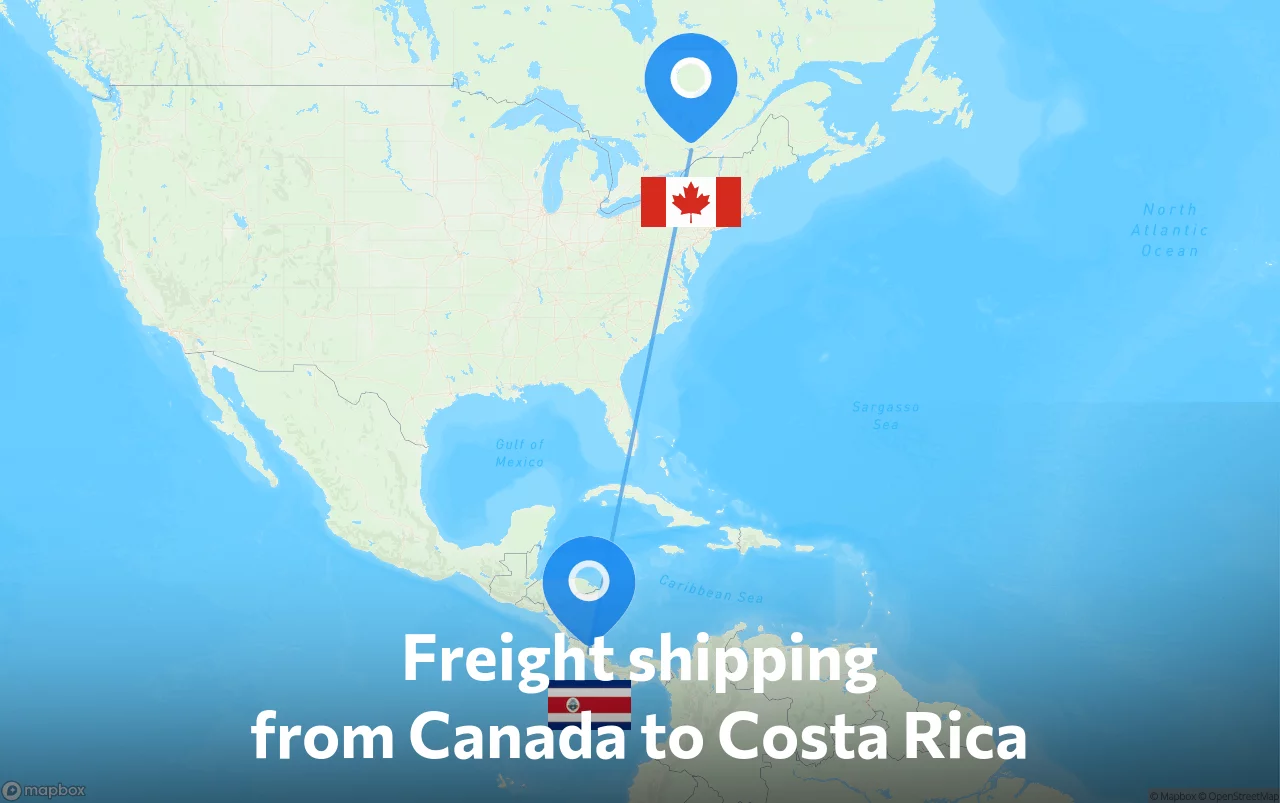 Shipping route from Canada to Costa Rica