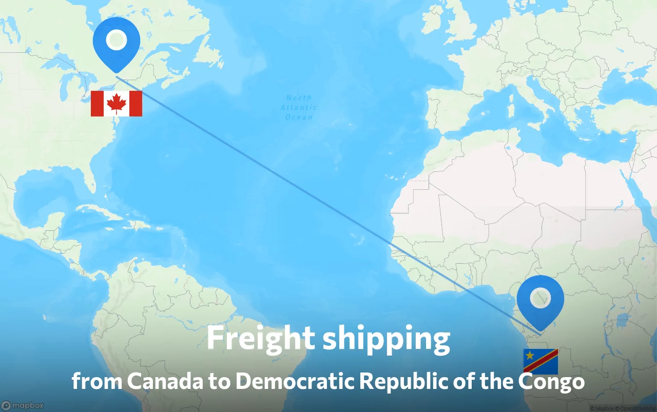 Shipping route from Canada to Democratic Republic of the Congo