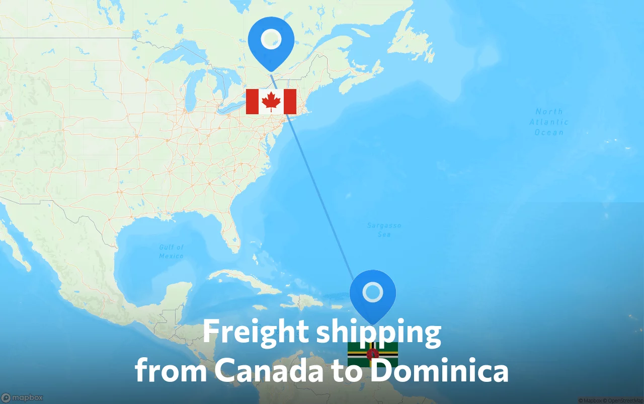 Shipping route from Canada to Dominica