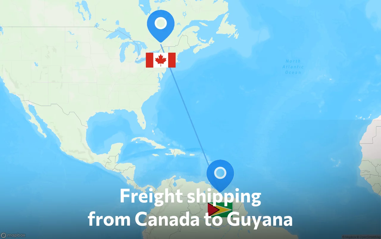 Shipping route from Canada to Guyana