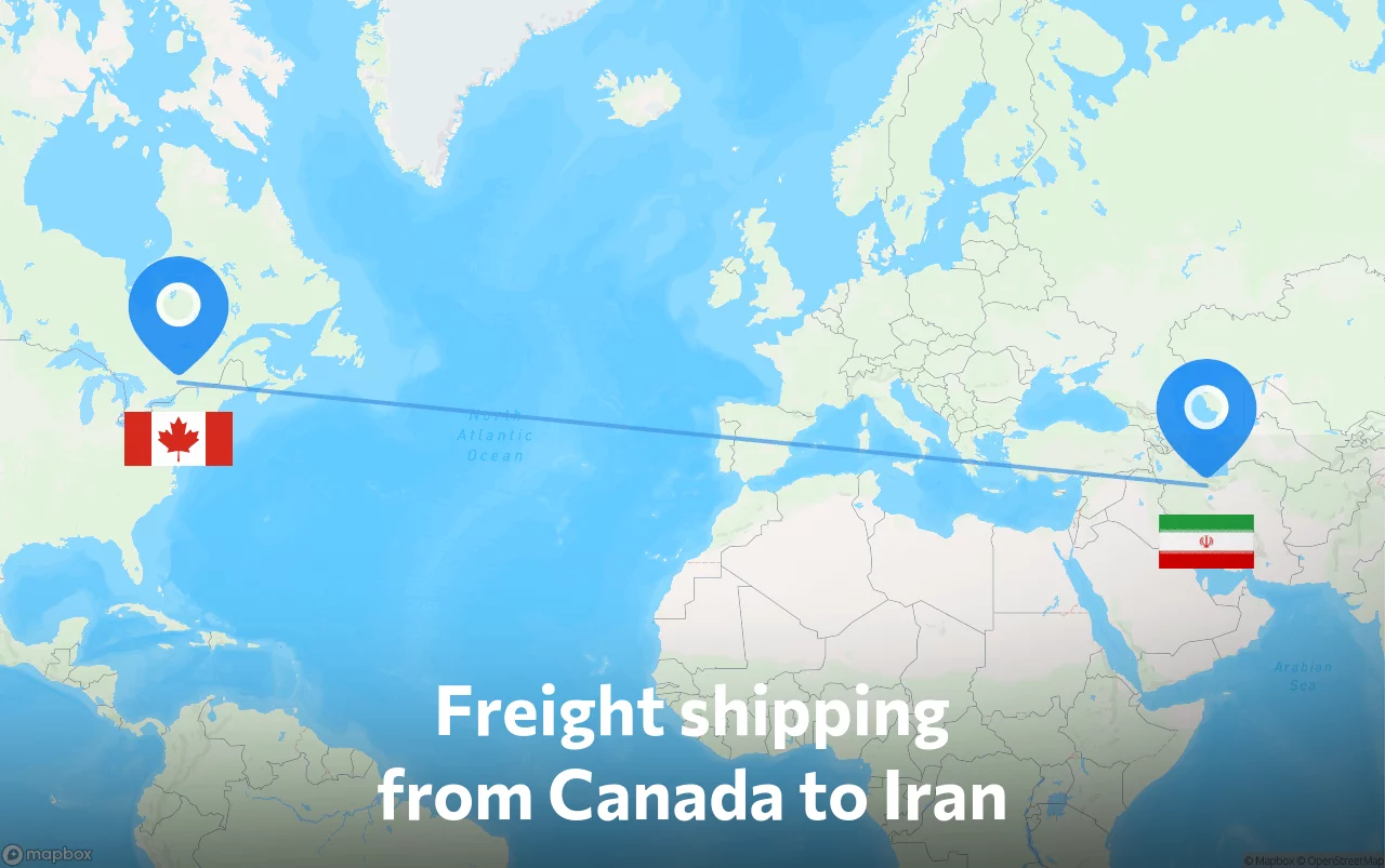 Shipping route from Canada to Iran