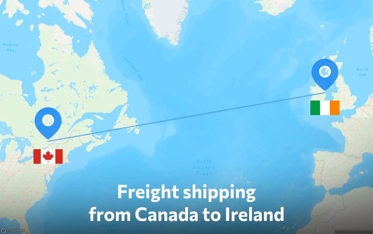 Shipping route from Canada to Ireland