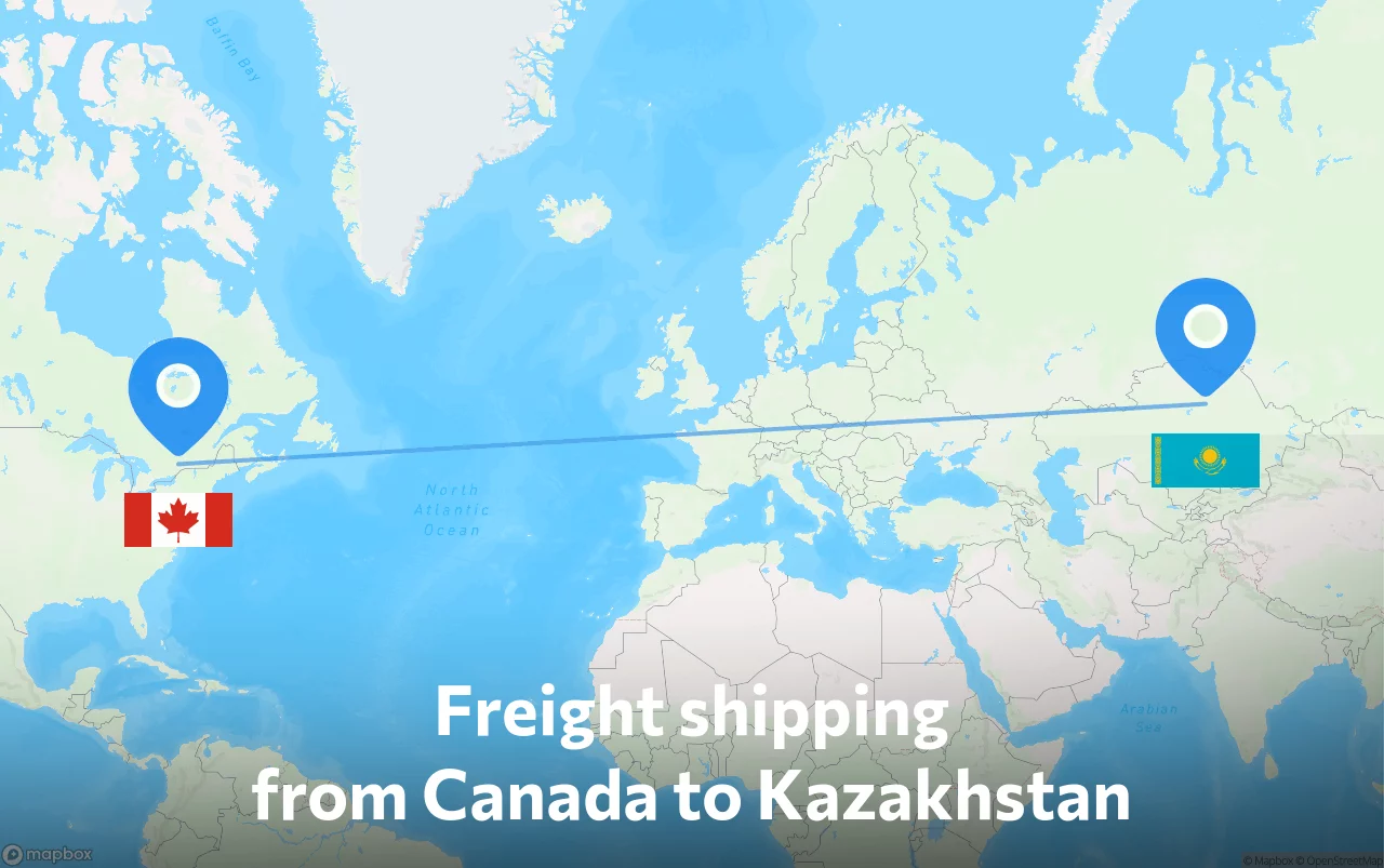Shipping route from Canada to Kazakhstan