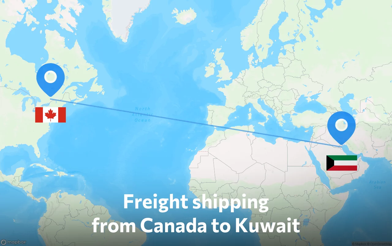 Shipping route from Canada to Kuwait