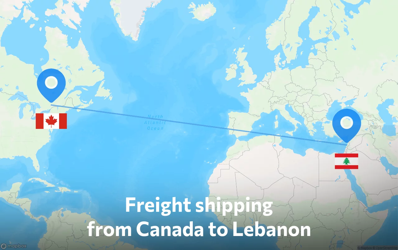Shipping route from Canada to Lebanon