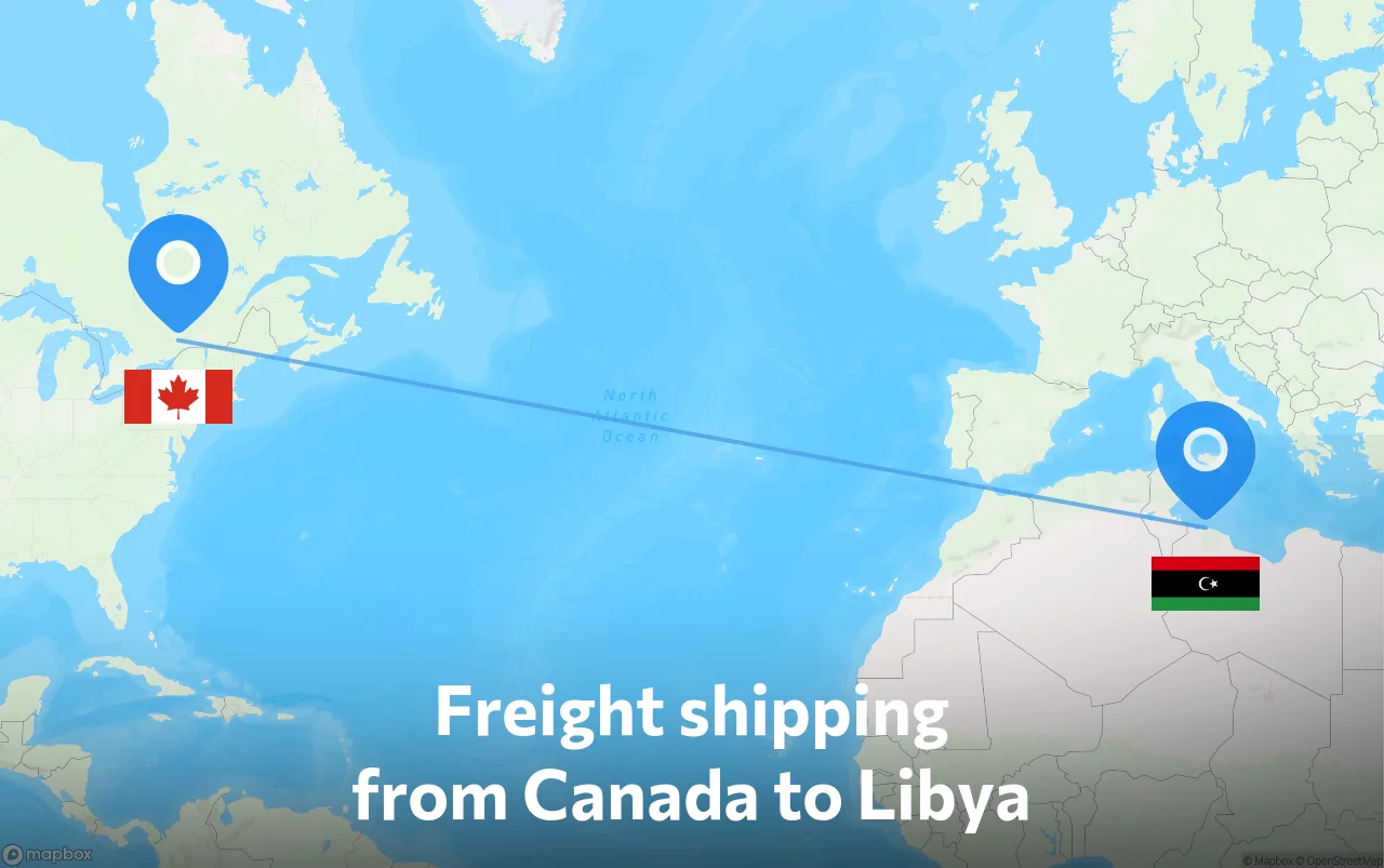 Shipping route from Canada to Libya